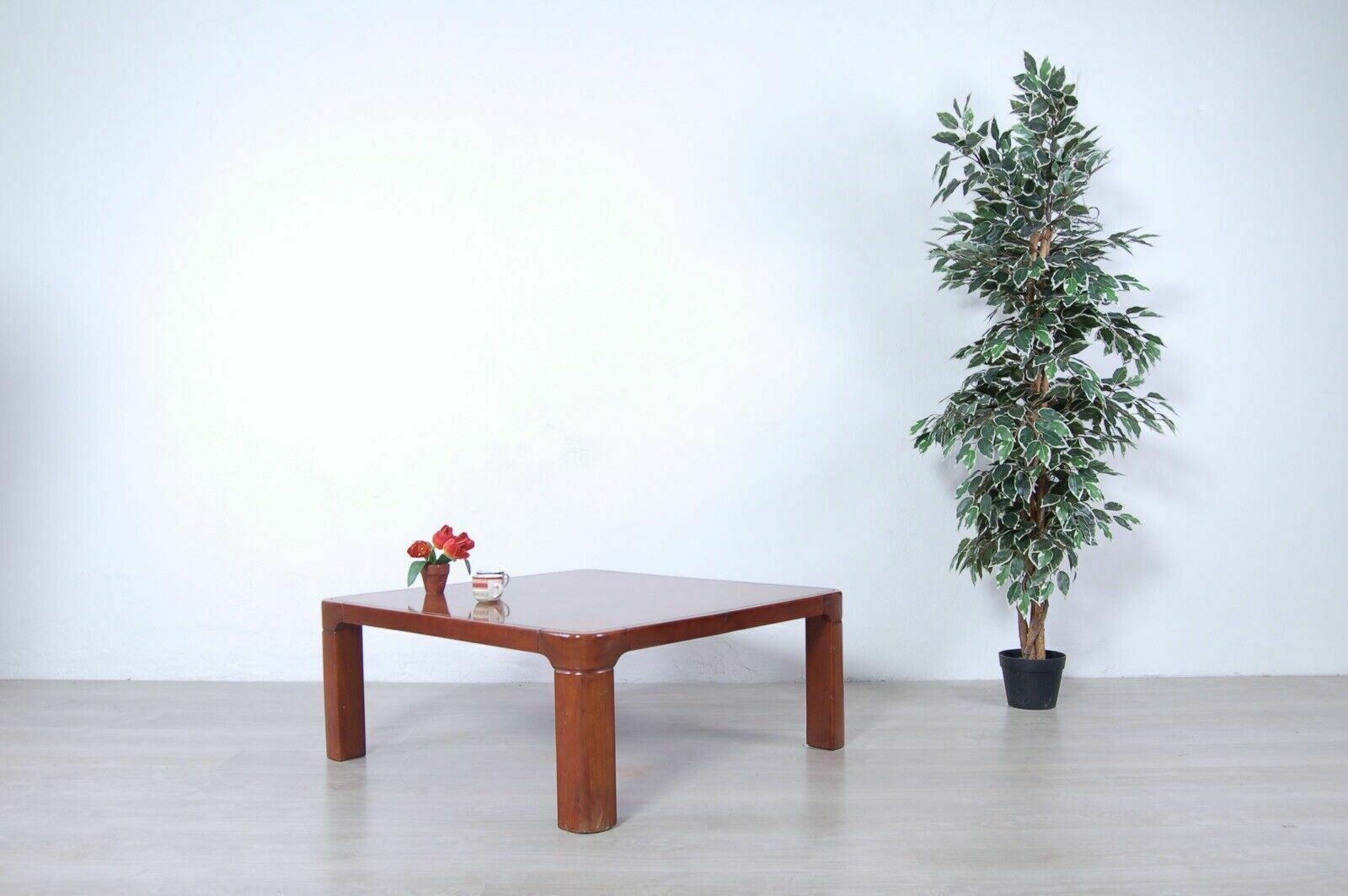 Coffee Table Square Low Wooden Table Design 60s 70s Curves