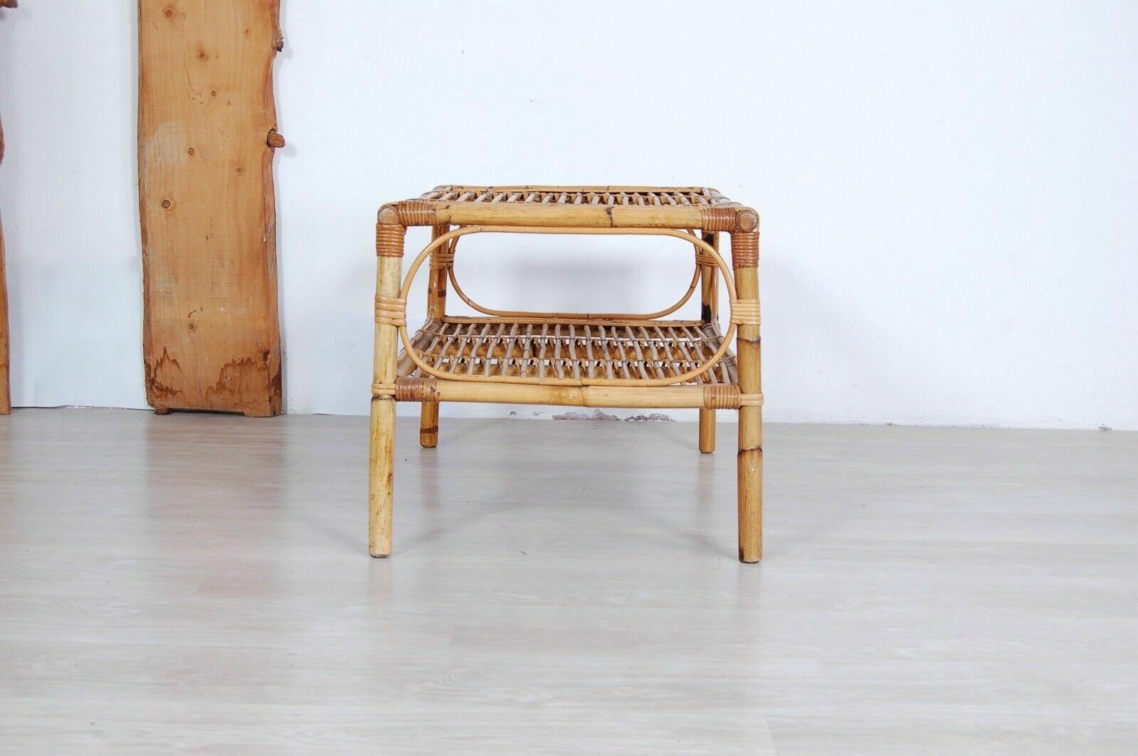 Elegant Bamboo And Wicker Living Room Tea Table 80x52cm Height 49cm photo vintage