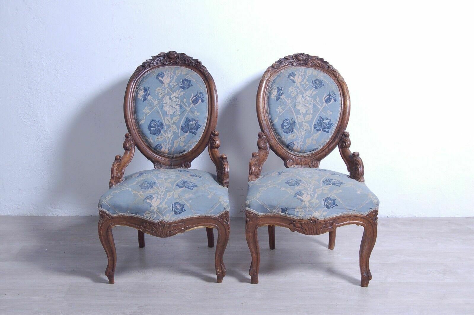 Pair Of Armchairs From The Late 19th Century In Antique Walnut Wood. Antique Bedroom Armchair Chair photo furniture