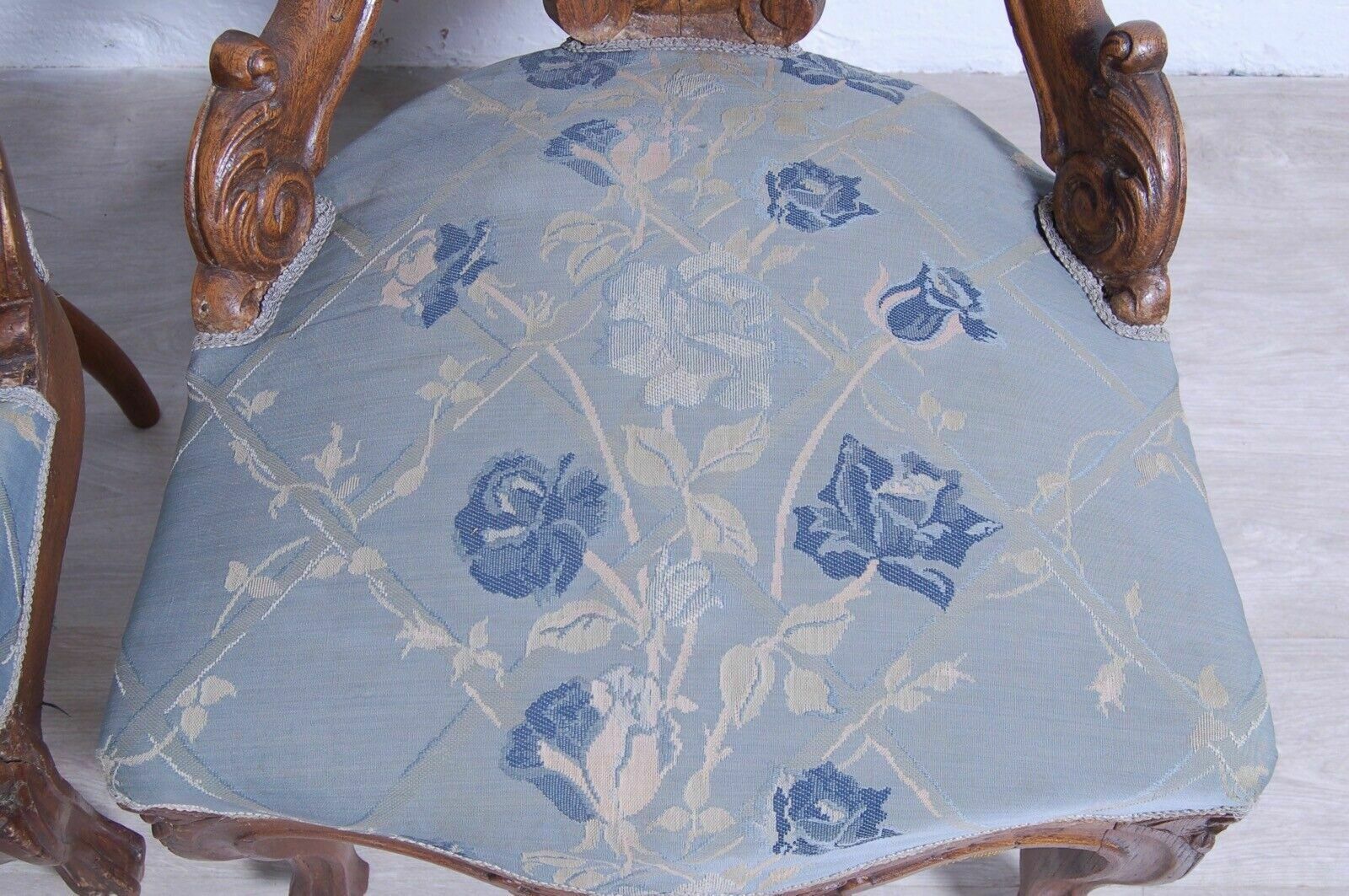 Pair Of Armchairs From The Late 19th Century In Antique Walnut Wood. Antique Bedroom Armchair Chair photo 210.0