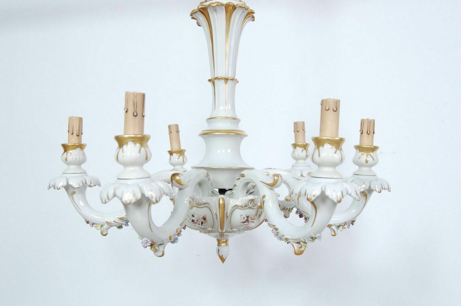 Capodimonte Chandelier 6 Lights Grandmother's Lamp Ceramic Arms Flowers photo vintage