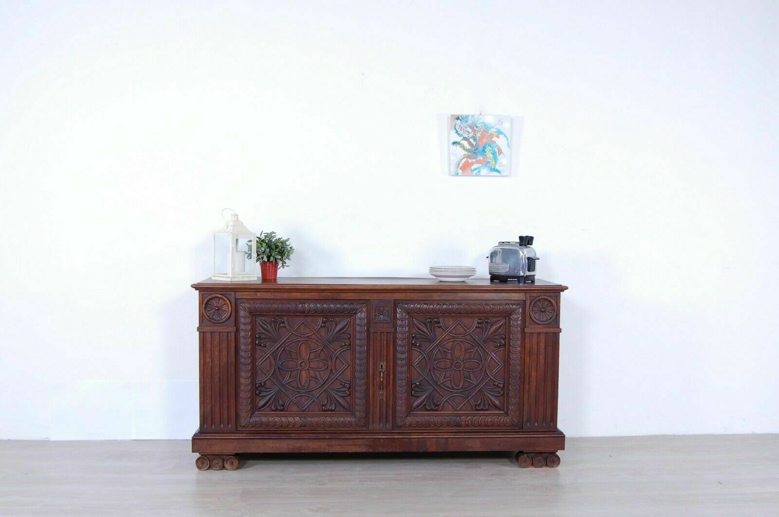 Ancient Low Sideboard, Old Chest Of Drawers With Mirror From The Early 1900s In Solid Wood photo furniture