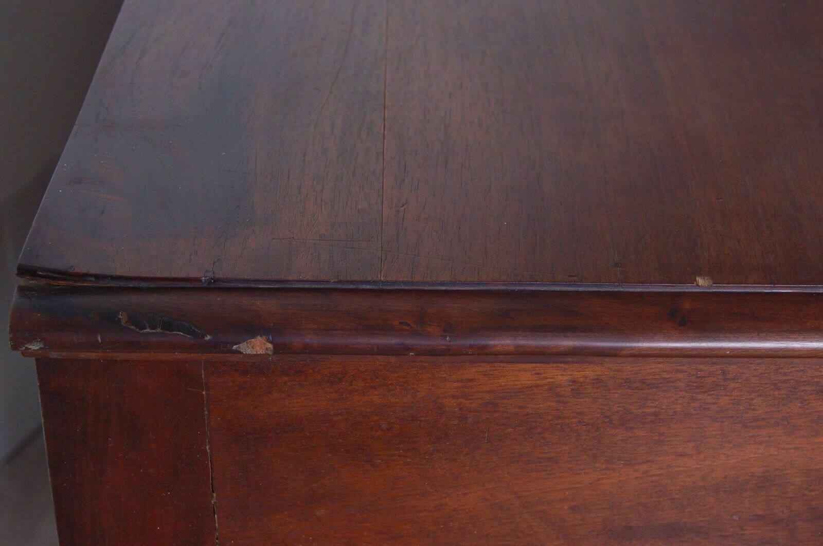 photo furniture Ancient Low Sideboard, Old Chest Of Drawers With Mirror From The Early 1900s In Solid Wood