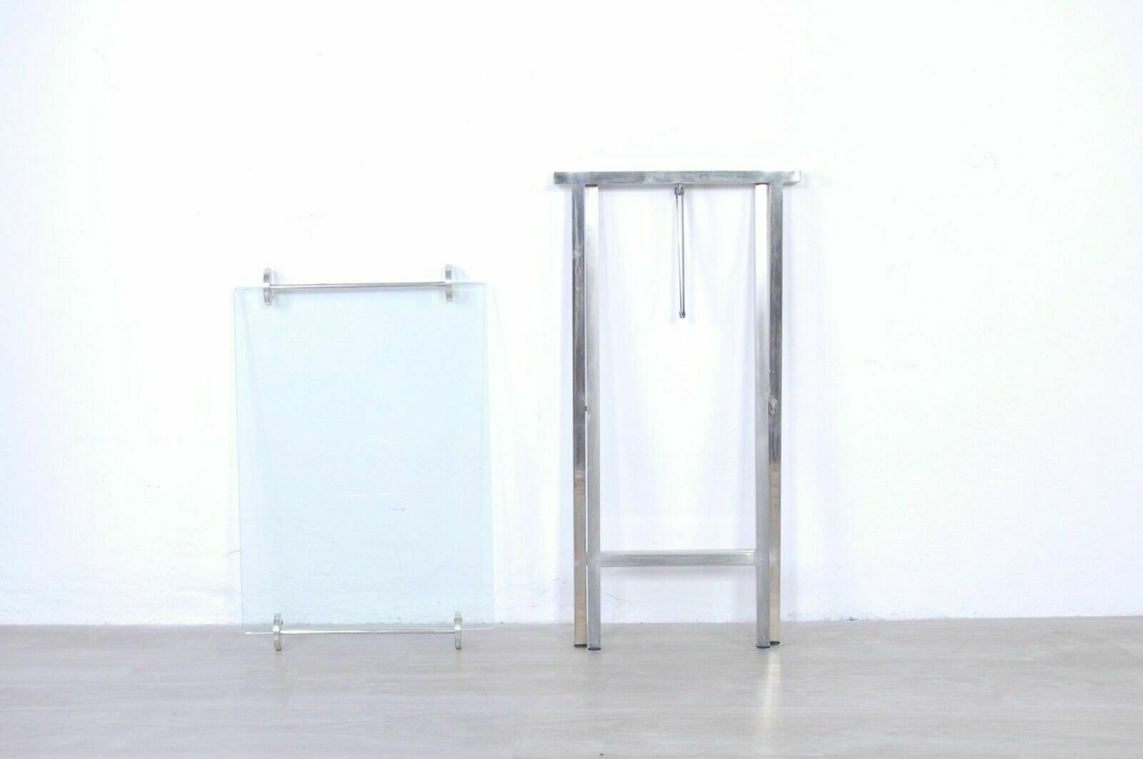 photo for sale Folding Serving Table Trolley In Silver And Glass, 60s Design