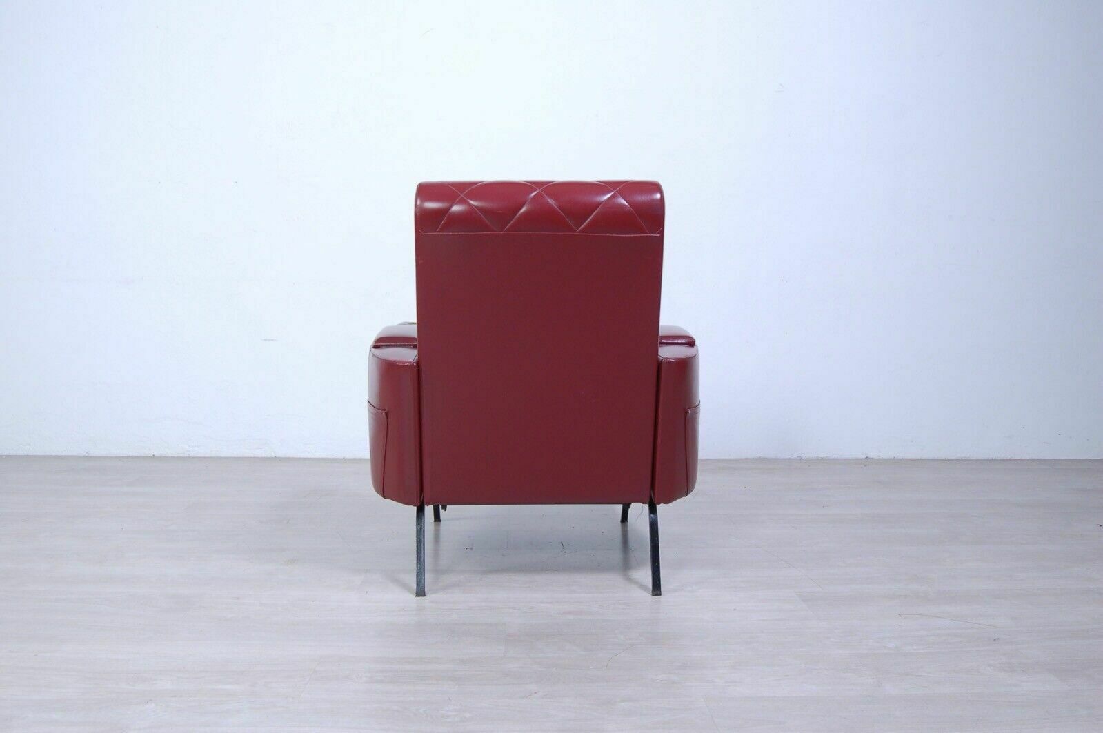 Vintage Reclining Armchair In Burgundy Leather, 1960s Design, Storage Compartment photo vinterior