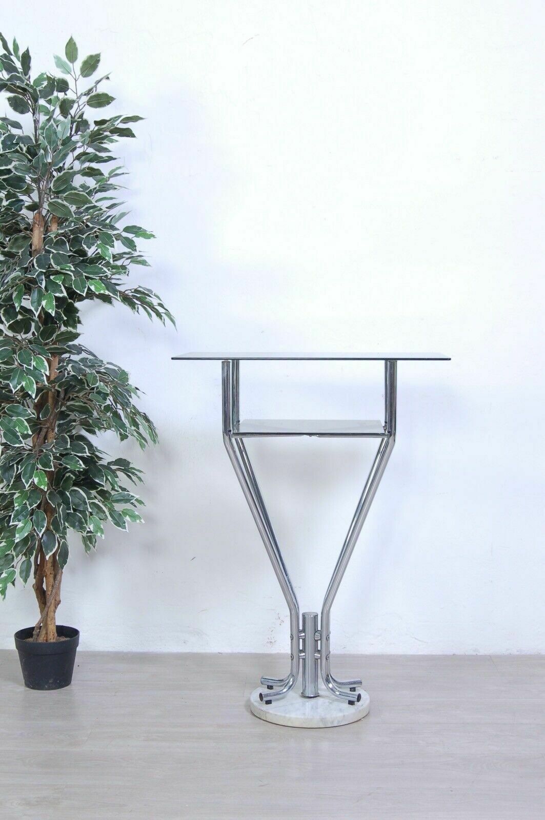 Space Age Entrance Console High Table Design From The 70s Steel Marble Smoked Glass photo Furniture
