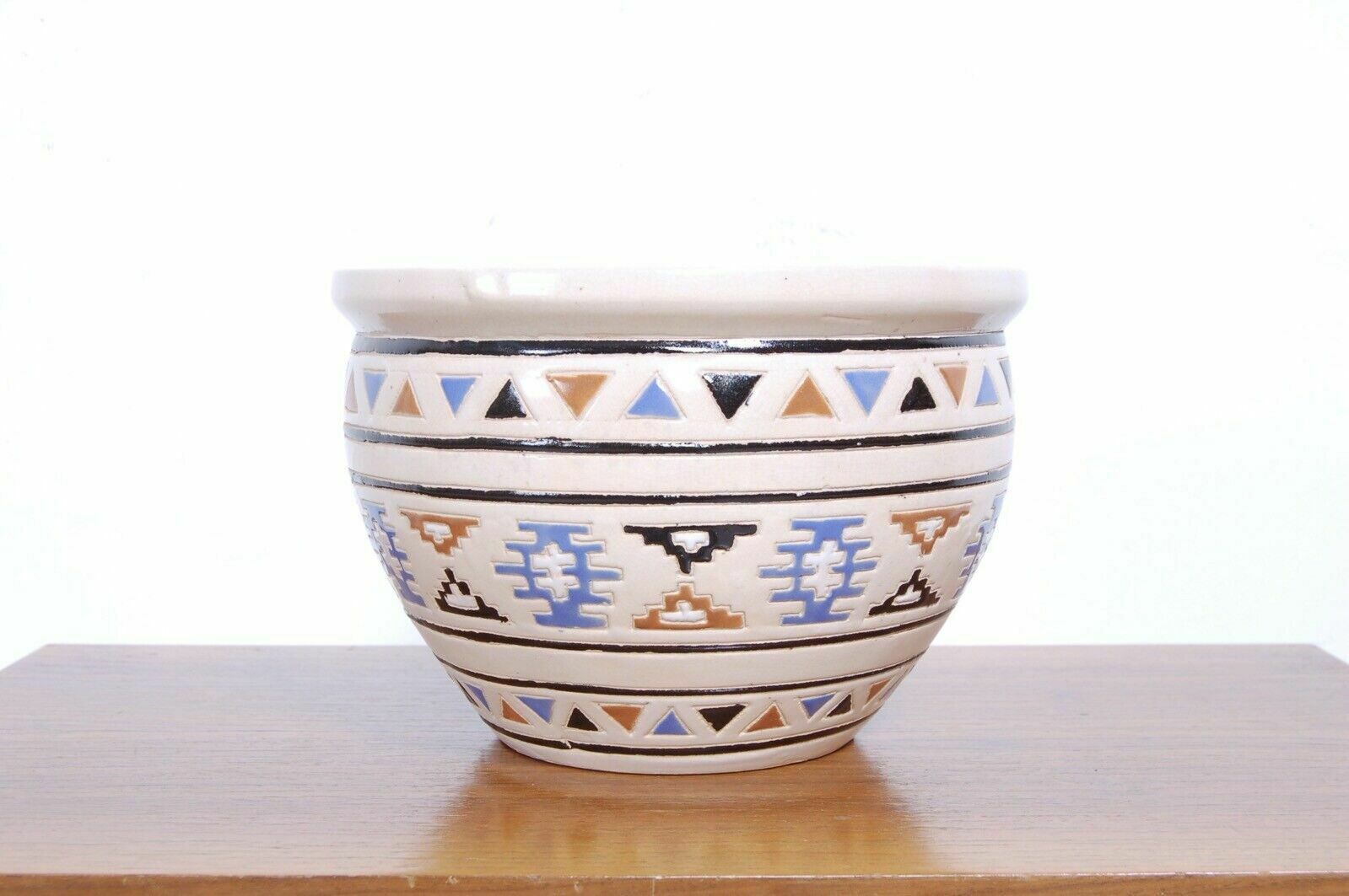 Hand Painted Terracotta Pot Holder With Greek Ethnic Vintage Ceramic Designs photo for sale