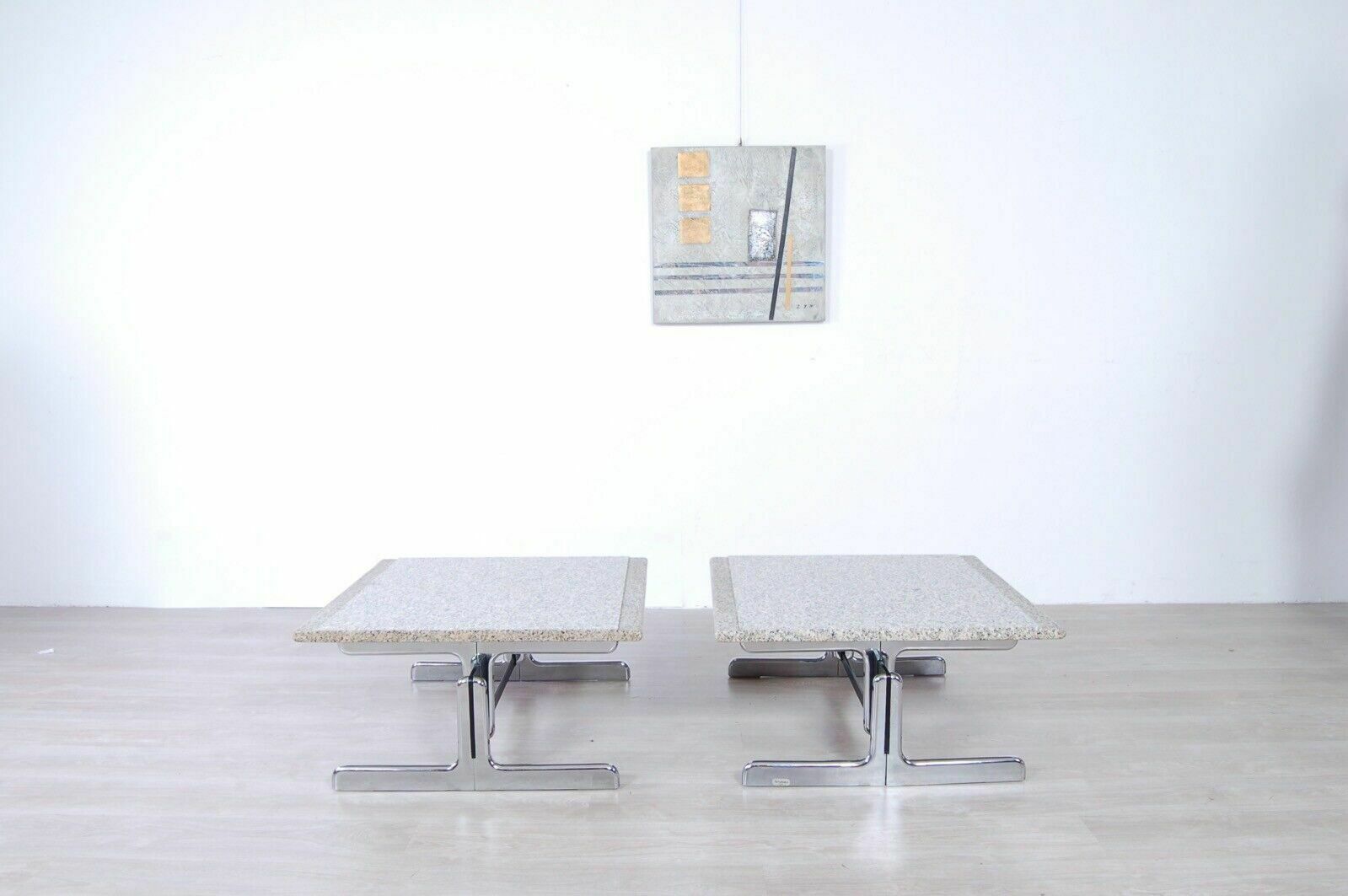 Pair Of Granite Steel Tables Designed By Ammannati Vitelli Bruno Brunati From The 70s photo vinterior