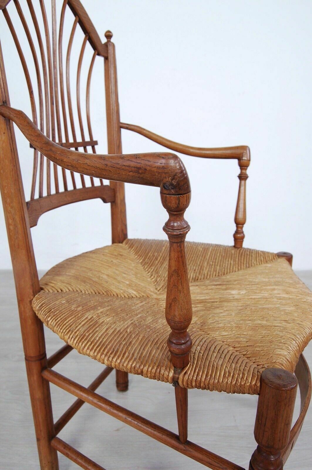 210.0 Antique Provençal Chair In Worked Oak, Straw Seat From The End Of The 19th Century, Armrests photo