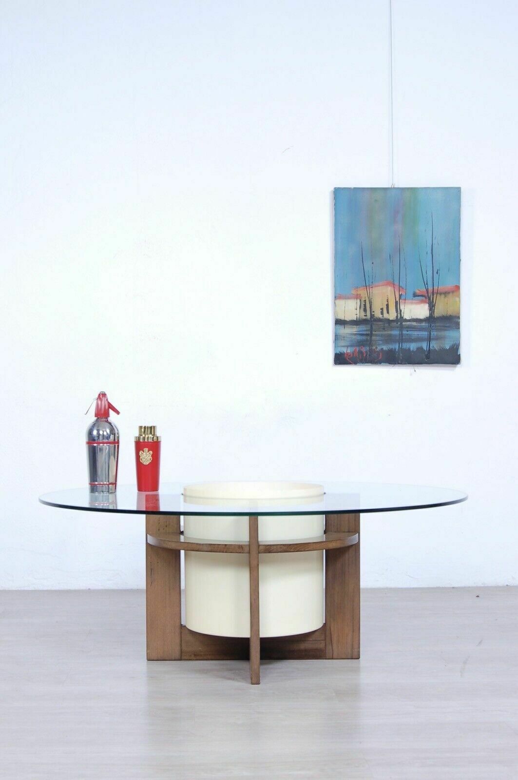 Furniture Round Coffee Table Design From The 70s With Giano Artemide Vase Holder photo