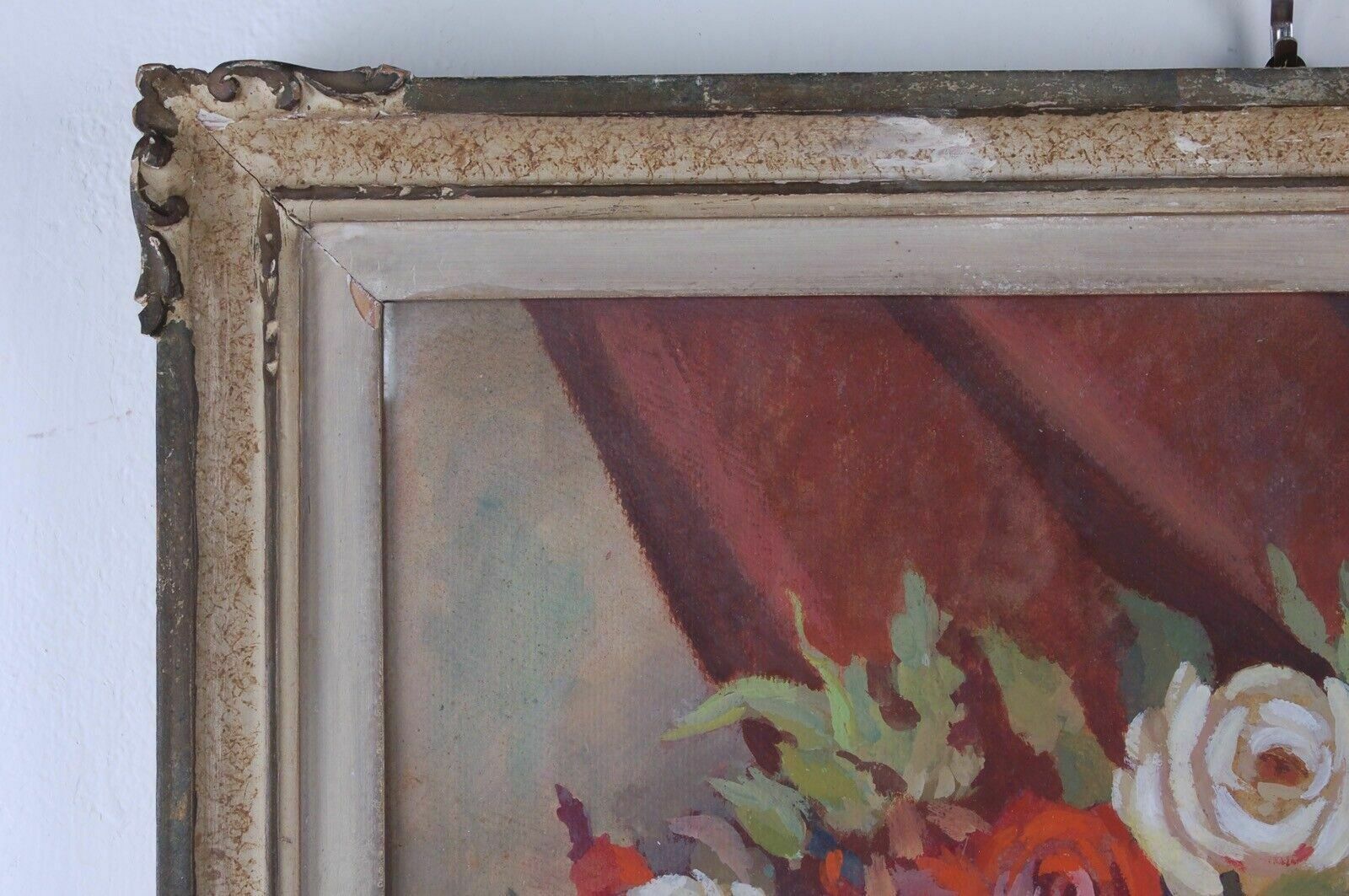 Oil Painting On Hardboard Ghisleni Still Life Vase Of Flowers With Frame photo furniture