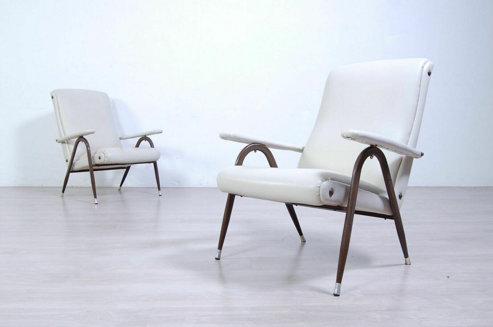 Pair Of Vintage 50s Design Armchairs, Mid Century Bow Leg Armchairs