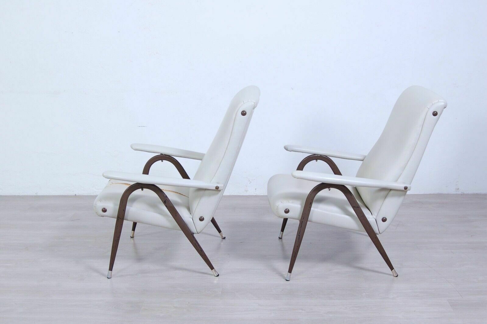 Pair Of Vintage 50s Design Armchairs, Mid Century Bow Leg Armchairs photo for sale