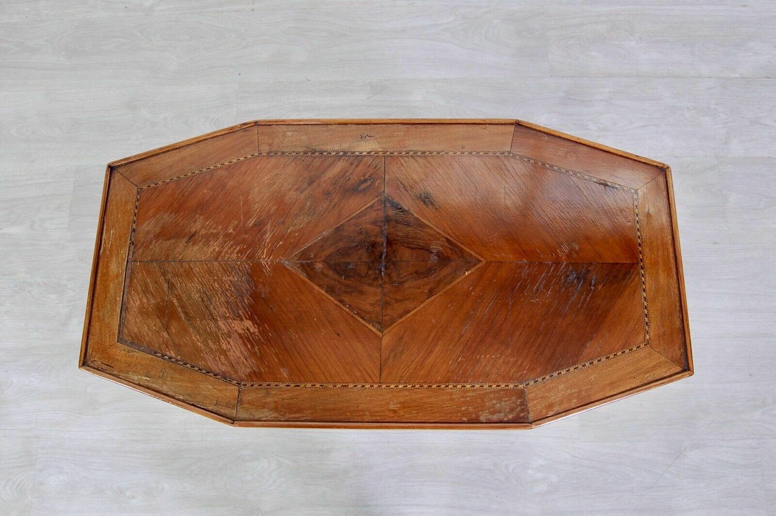Antique Coffee Table From The Early 1900s. Coffee Table Inlaid With Beautiful Shapes In Briar photo vintage