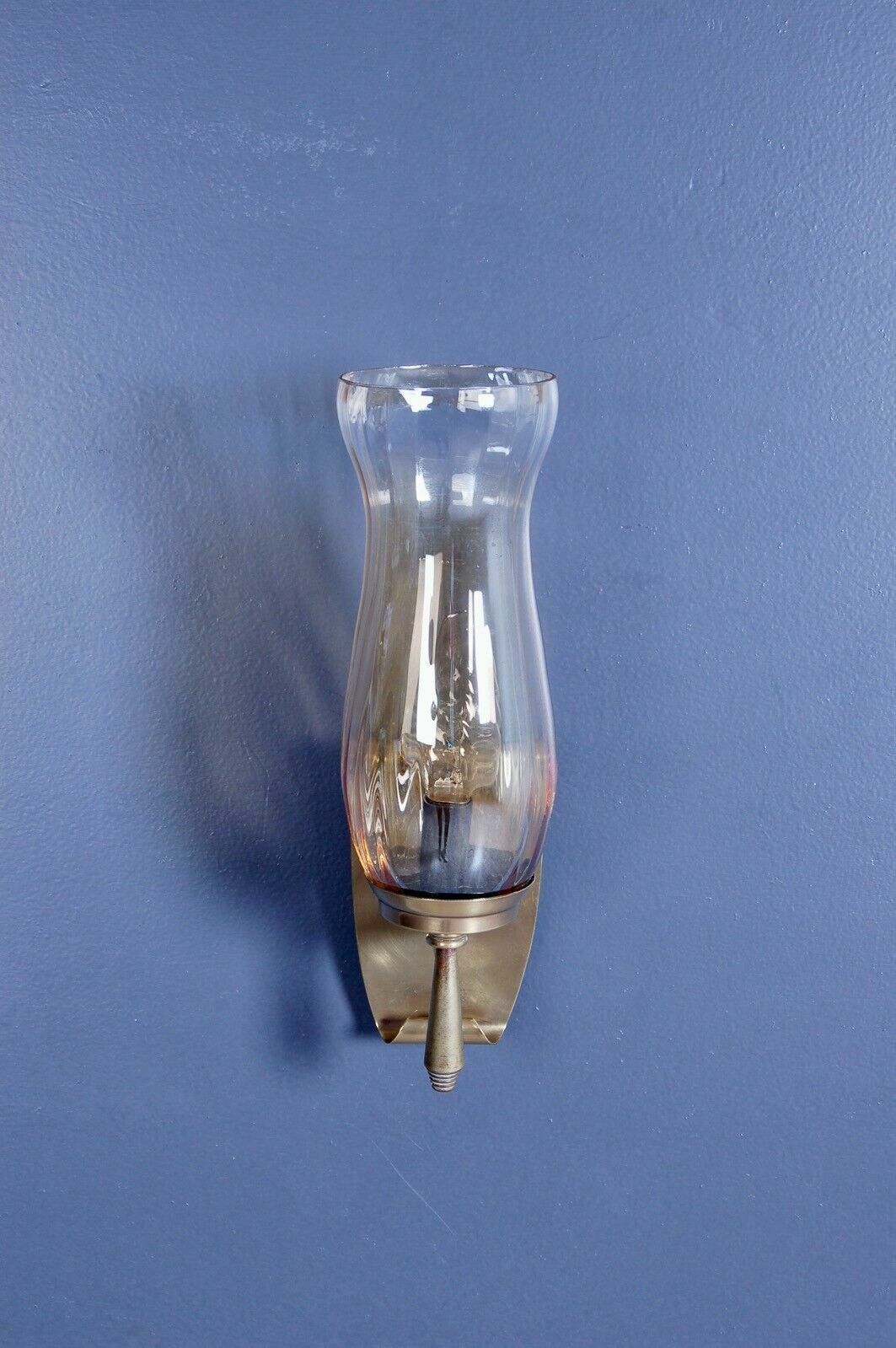 Pair Of Sconces In Brass And Blown Glass, Curl Design From The 1940s photo vinterior