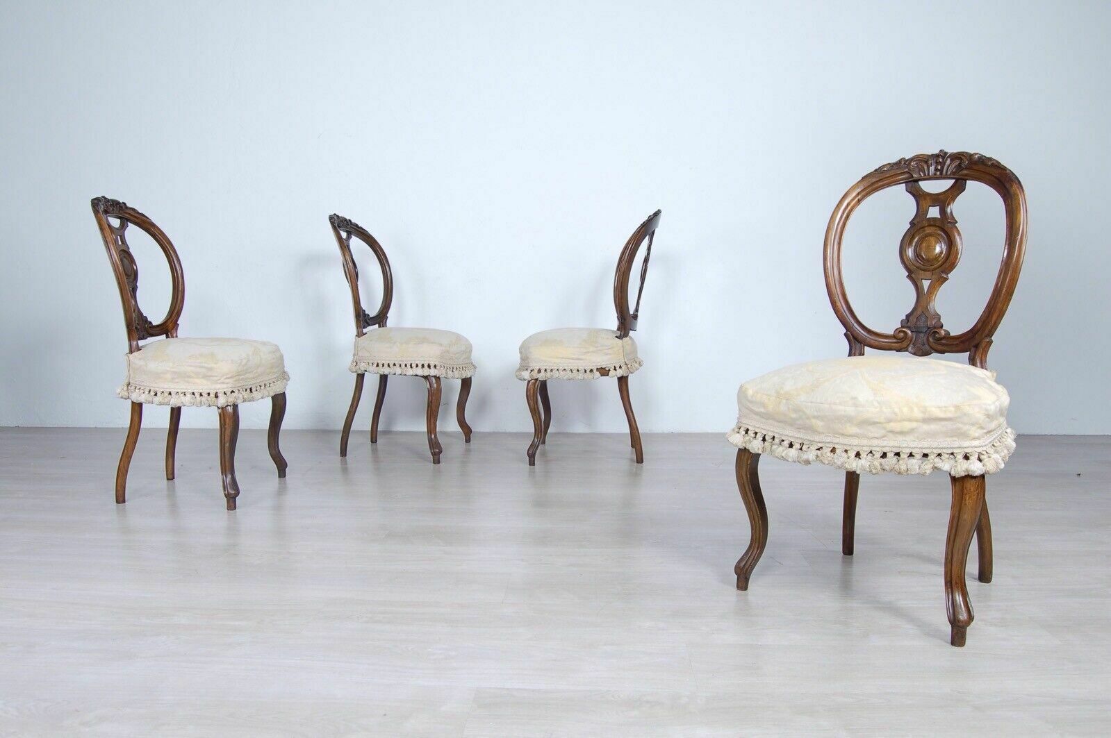 Luigi Filippo Chairs End 800 4 Seats Walnut Wood Velvet Seat And Chair Cover