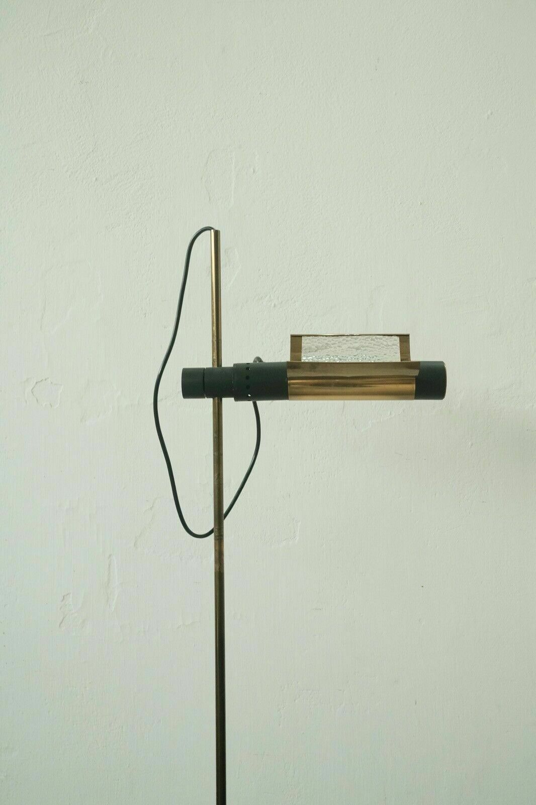 Floor Lamp Iron Brass Design From The 60s, Adjustable Lampshade With Dimmer photo for sale