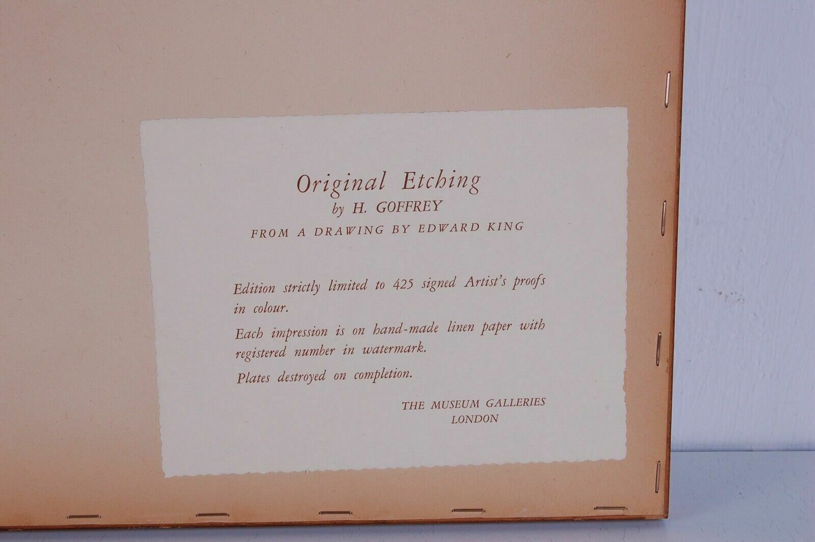 529.0 Pair Of Original Etchings, Certified By The Museum Gallery Of London. Edward King photo