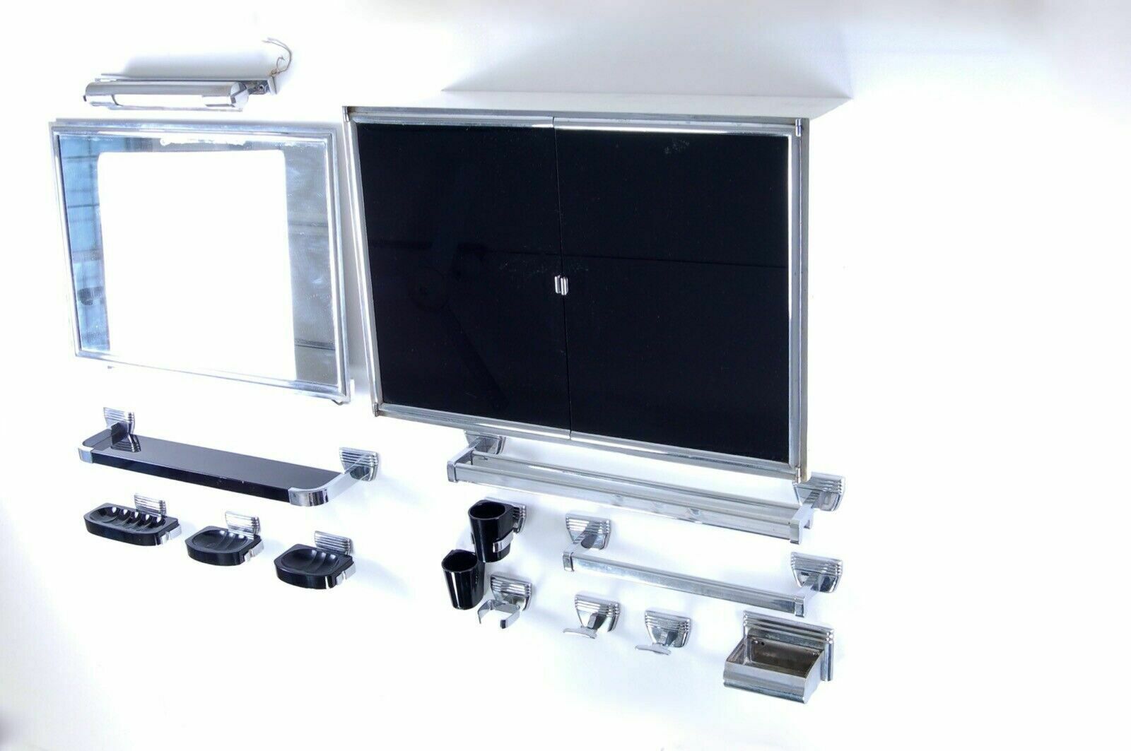 Bathroom Set In Chromed Metal And Black Opal Glass 40s Ep Milano photo furniture