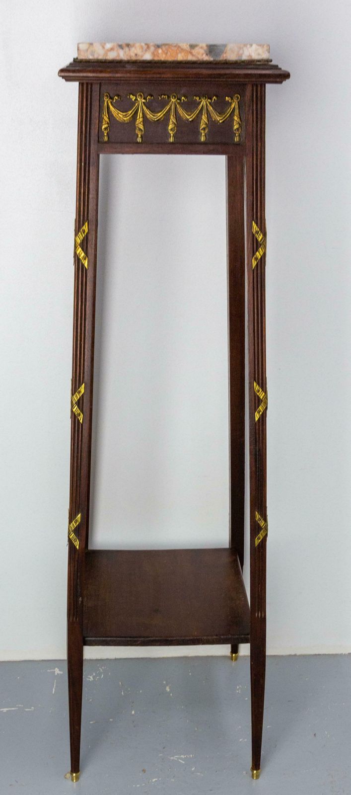 French 1900 Iroko, Marble & Brass Sellette Or Plant Holder Louis XVI St, C 1900 photo Home Decor