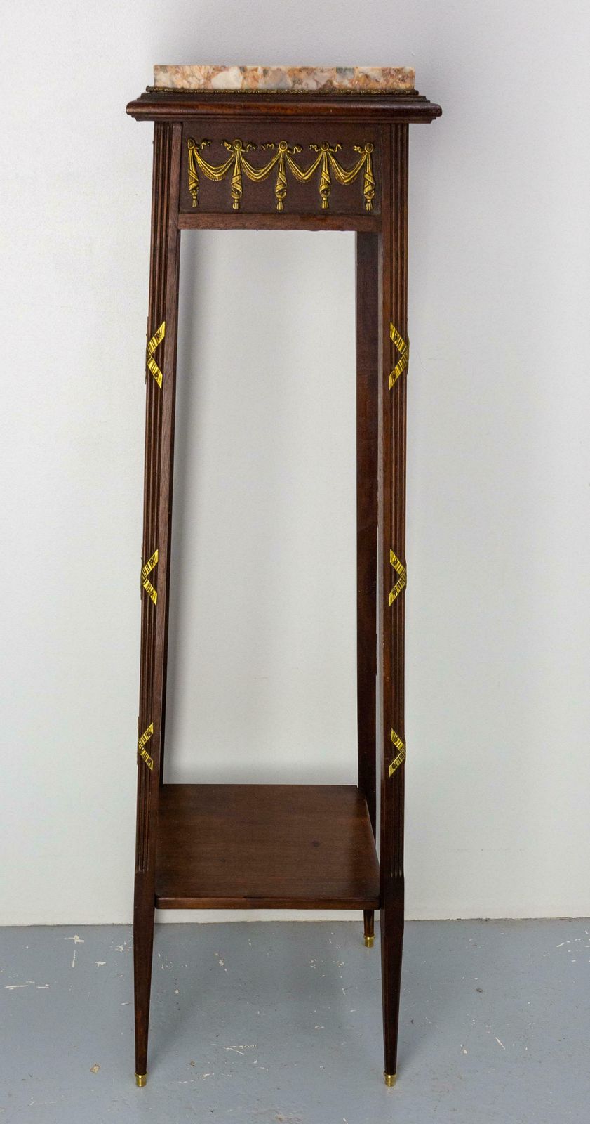 French 1900 Iroko, Marble & Brass Sellette Or Plant Holder Louis XVI St, C 1900 photo 798.0