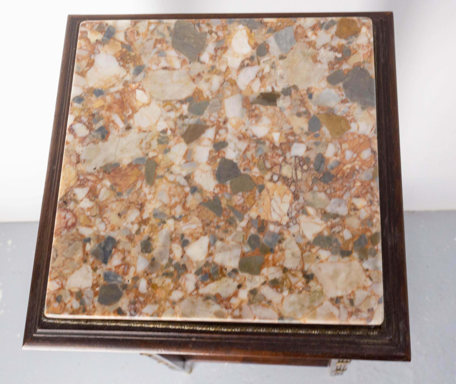 French 1900 Iroko, Marble & Brass Sellette Or Plant Holder Louis XVI St, C 1900 photo buy