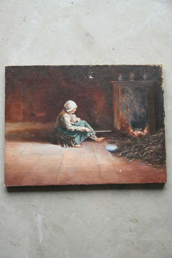Child Minder Oil On Canvas, Early 20th Century photo furniture