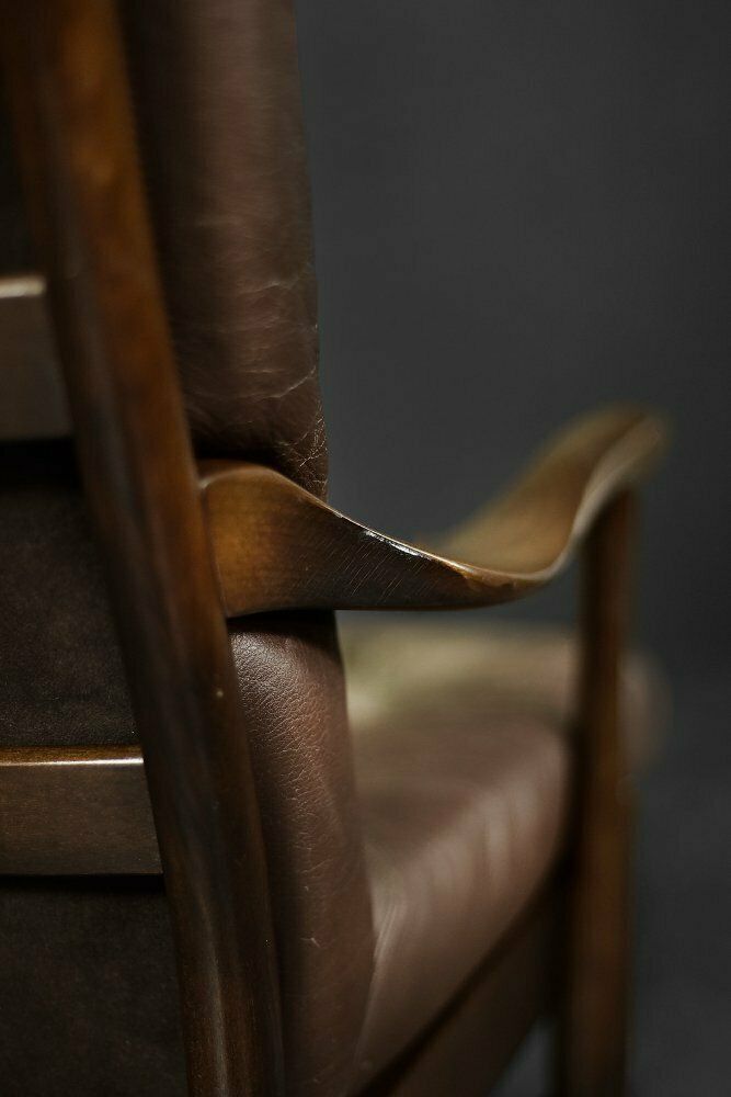 Mid Century Danish Modern Beech & Brown Leather Armchair From Farstrup Møbler, 1970s photo furniture