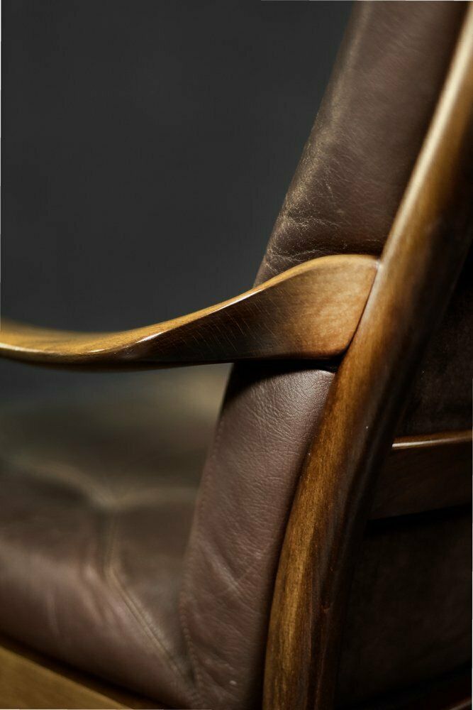 Mid Century Danish Modern Beech & Brown Leather Armchair From Farstrup Møbler, 1970s photo buy
