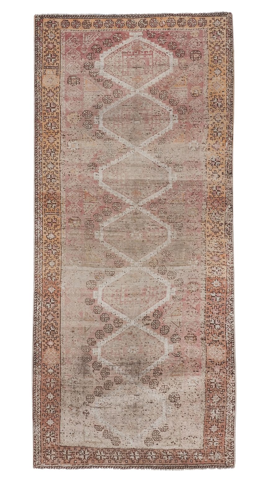 Distressed Turkish Wool Pink Runner Rug With Southwestern Style 4'9" X 10'12"