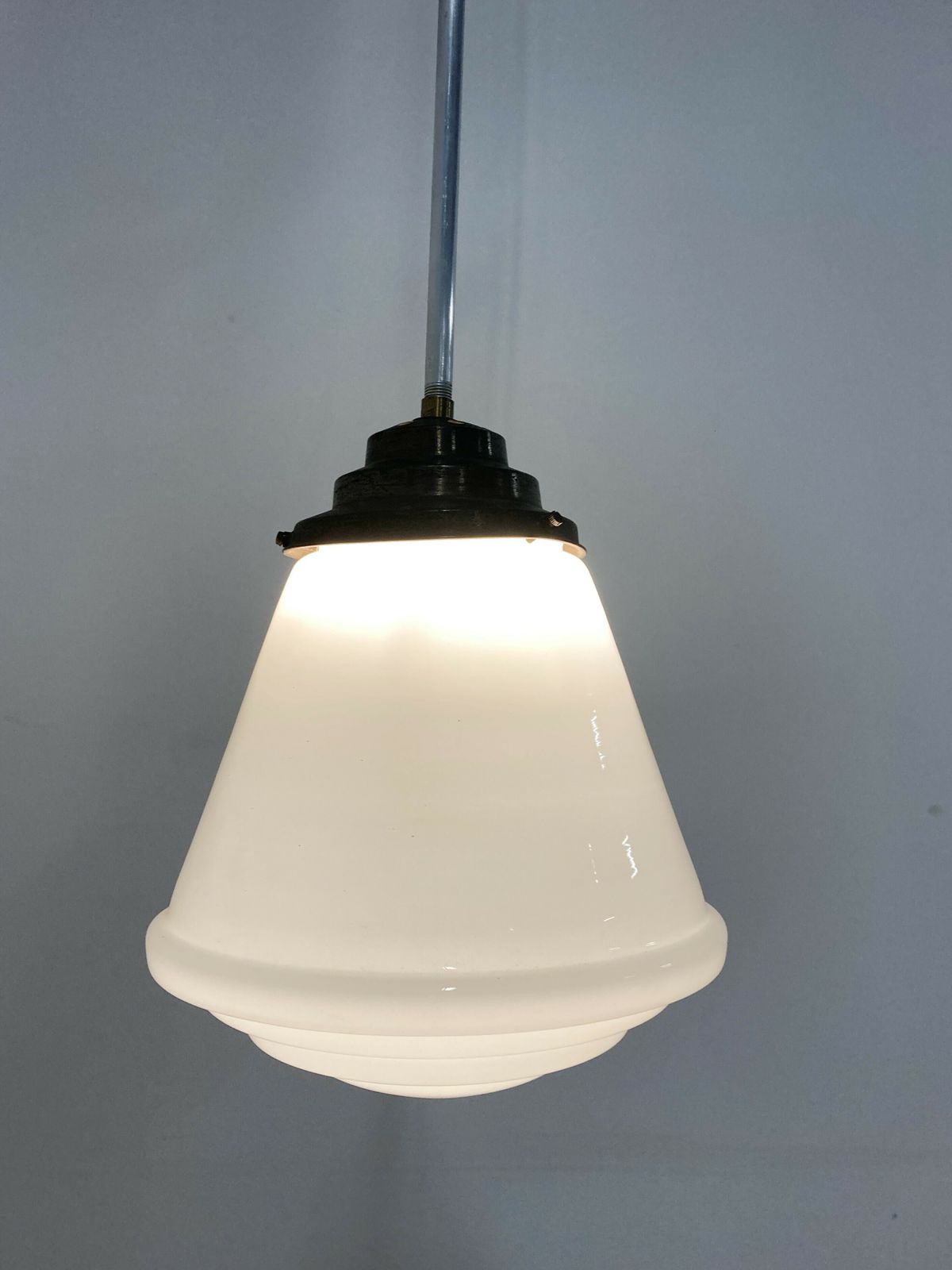Antique Conical Opaline Pendant Lights  1930s photo for sale