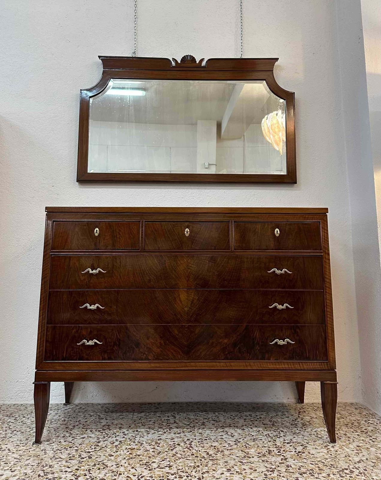 Italian Walnut Mirror By Gio Ponti And L. Brusotti For P. Lietti, 1928 photo vintage