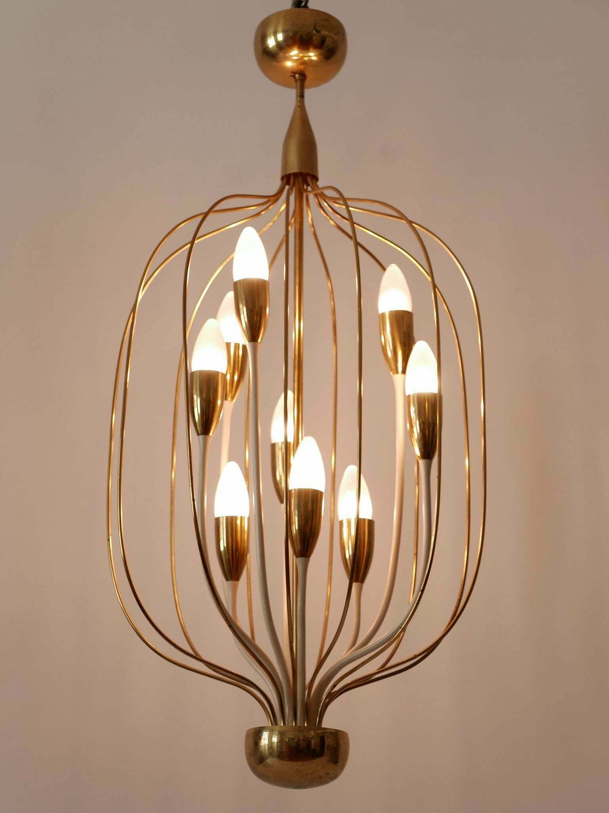 photo for sale Exceptional Mid Century Modern Nine Flamed Chandelier Or Pendant Lamp 1950s