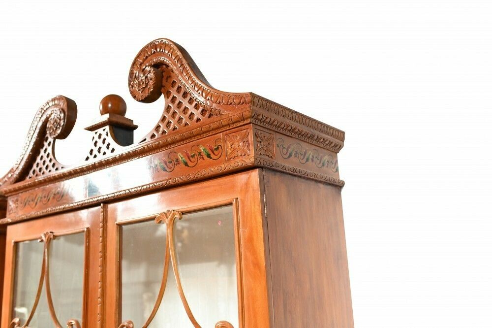 photo furniture Pair Antique Display Cabinets  Chippendale Glass Fronted Bookcases Satinwood