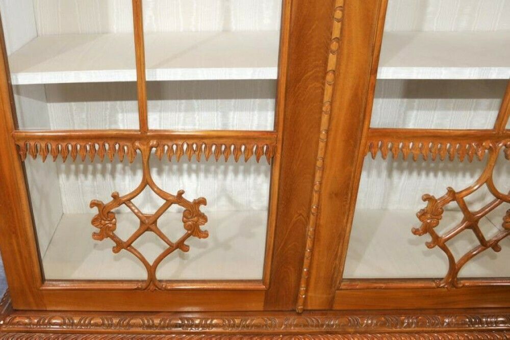 photo buy Pair Antique Display Cabinets  Chippendale Glass Fronted Bookcases Satinwood