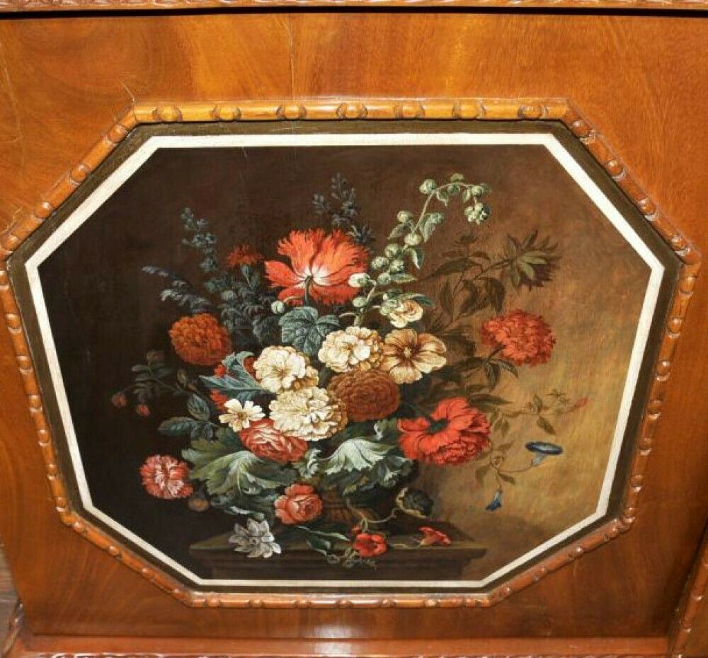 photo vintage Pair Antique Display Cabinets  Chippendale Glass Fronted Bookcases Satinwood