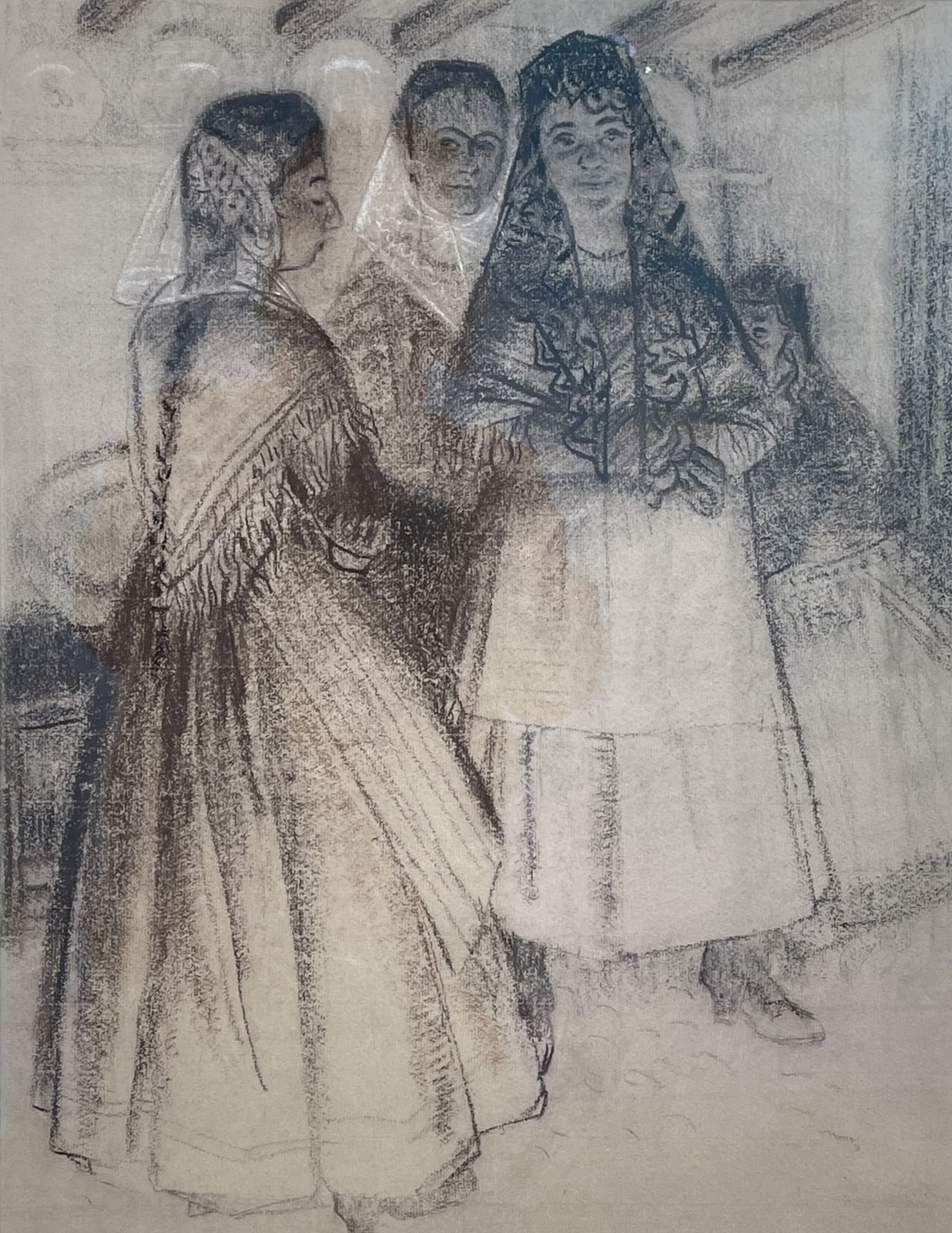 Robert Sargent Austin Ra   British Drawing Of Spanish Women Going To Mass photo furniture