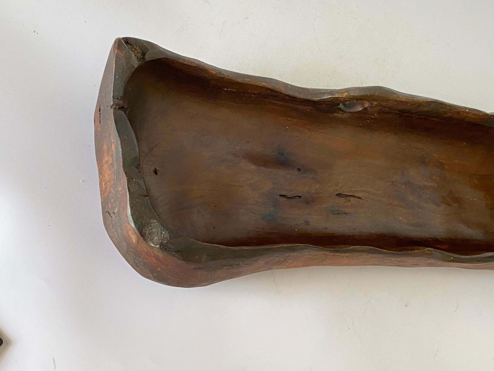 Large Brutalist Wood Bowl Large Vide Poche In A Brown Patina, France, Circa 1960 photo vinterior