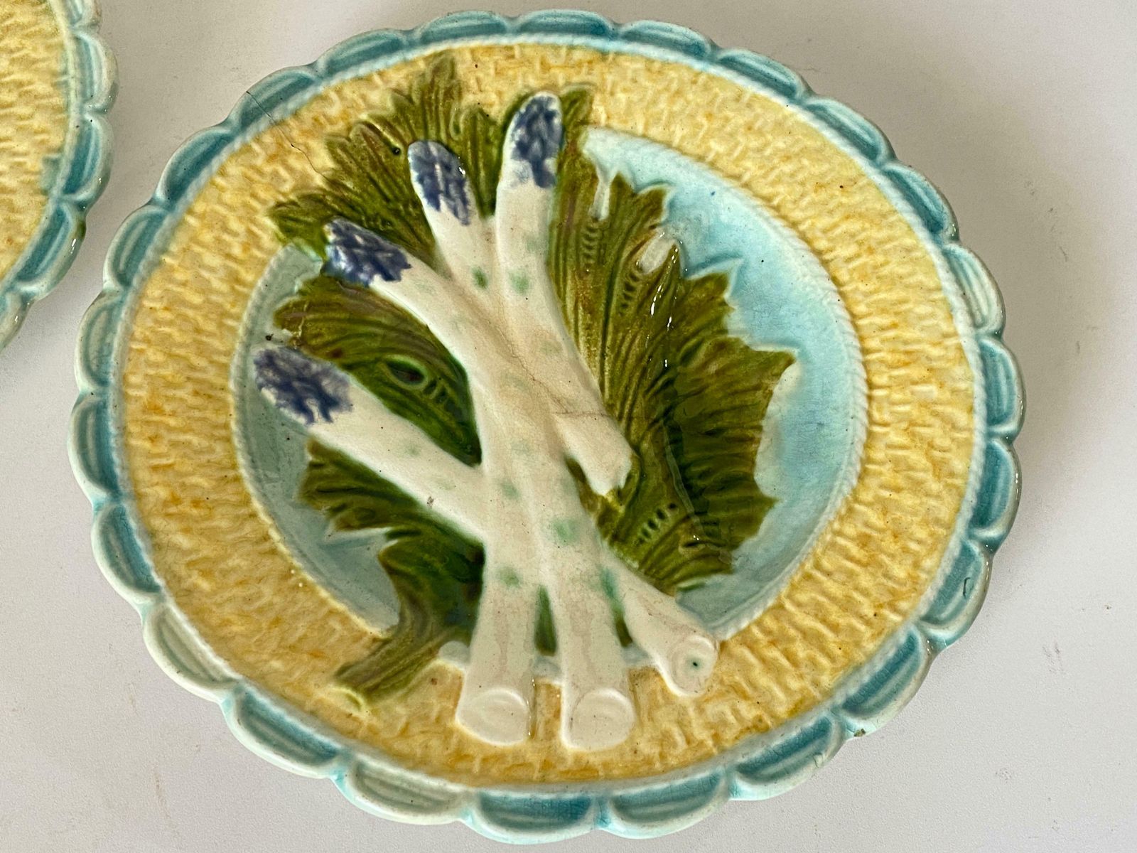Majolica Asparagus Plate Salins, Circa 1880 Set Of 2 photo furniture