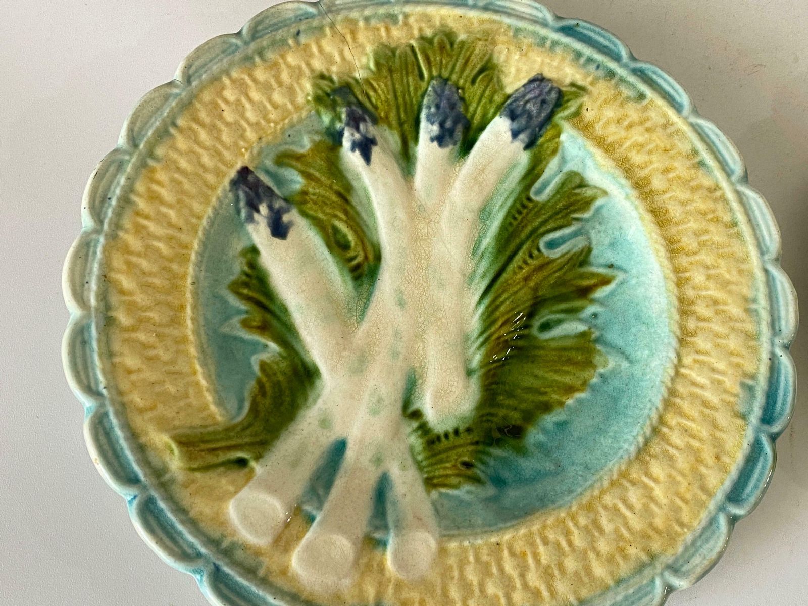 Majolica Asparagus Plate Salins, Circa 1880 Set Of 2 photo buy