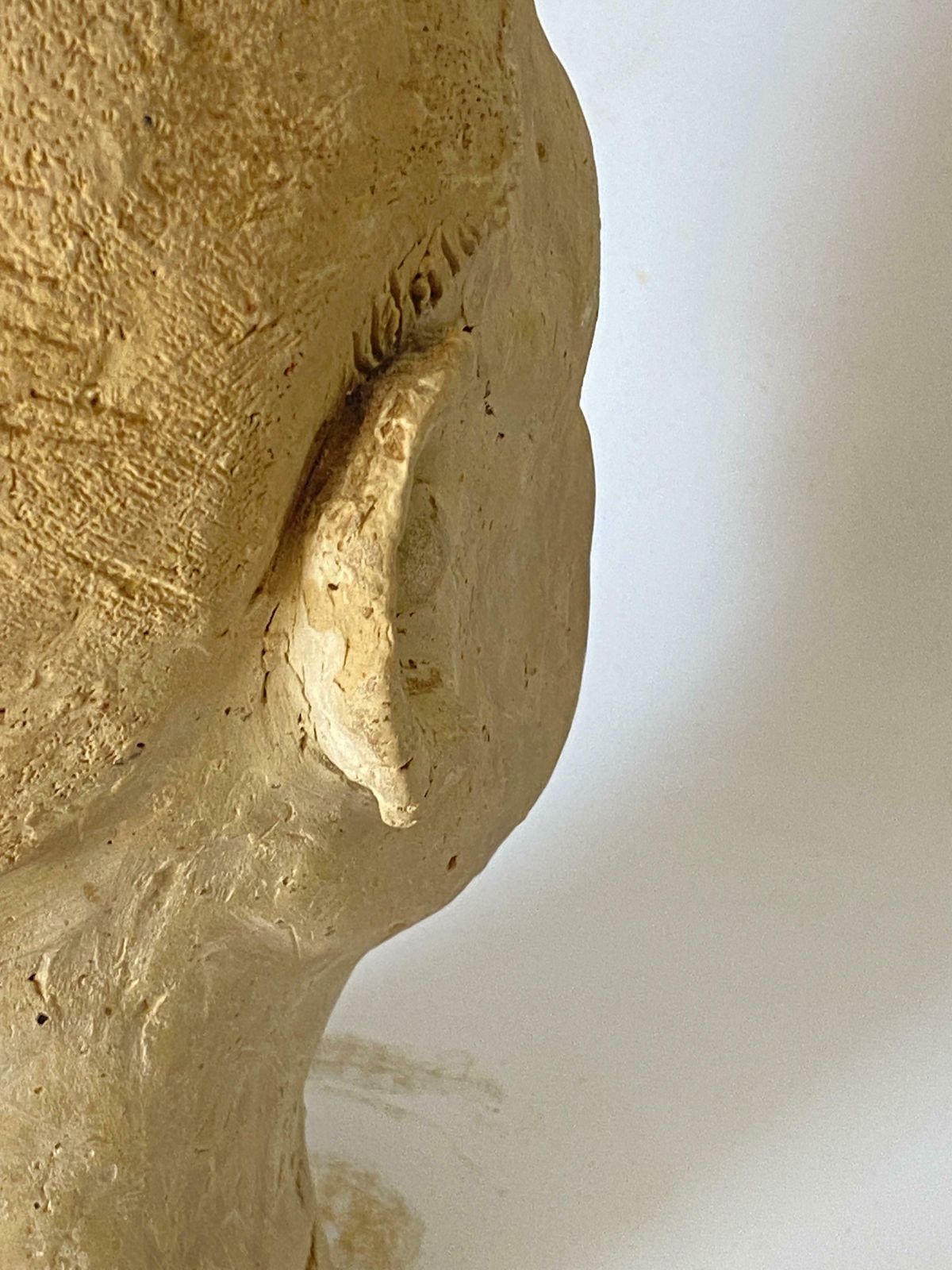 Art Deco Terracotta Sculpture, White Colour, Man Head, France 1940 photo buy