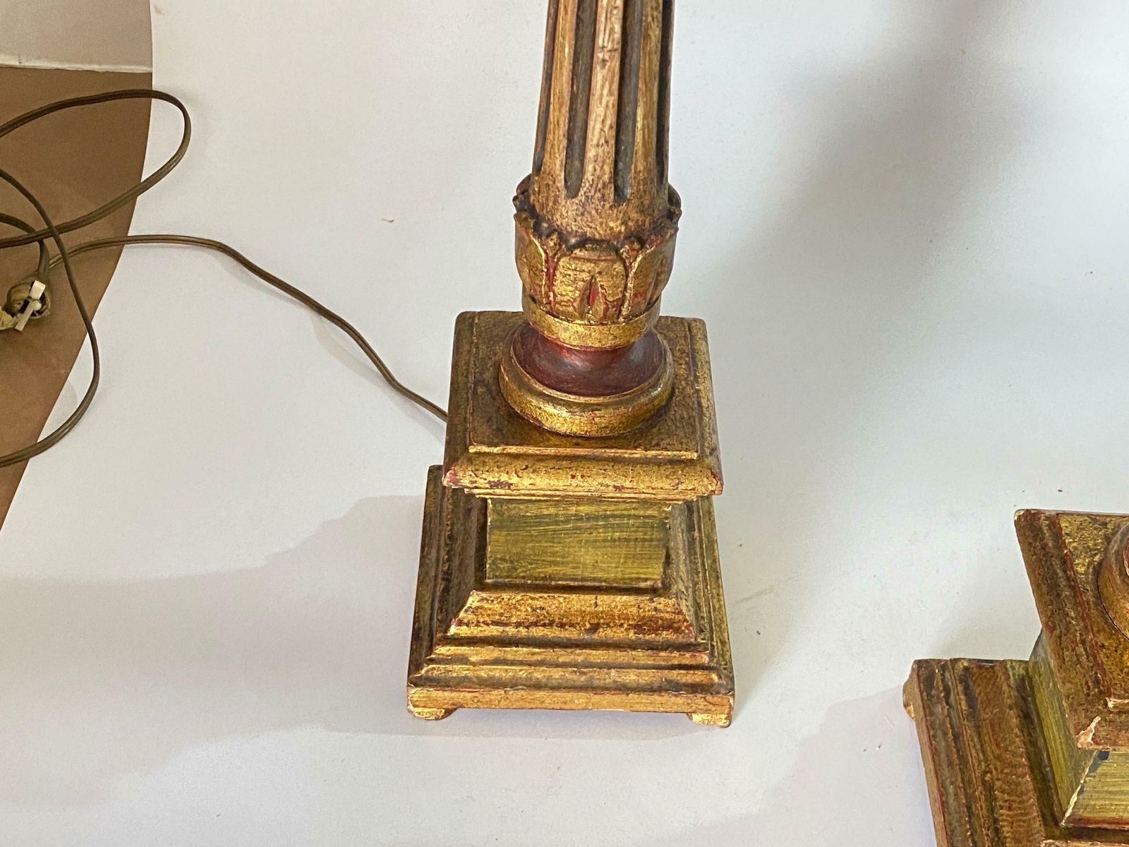 Italian Pair Of Gilt Wood Table Lamps,Italy Early 20th Century photo buy