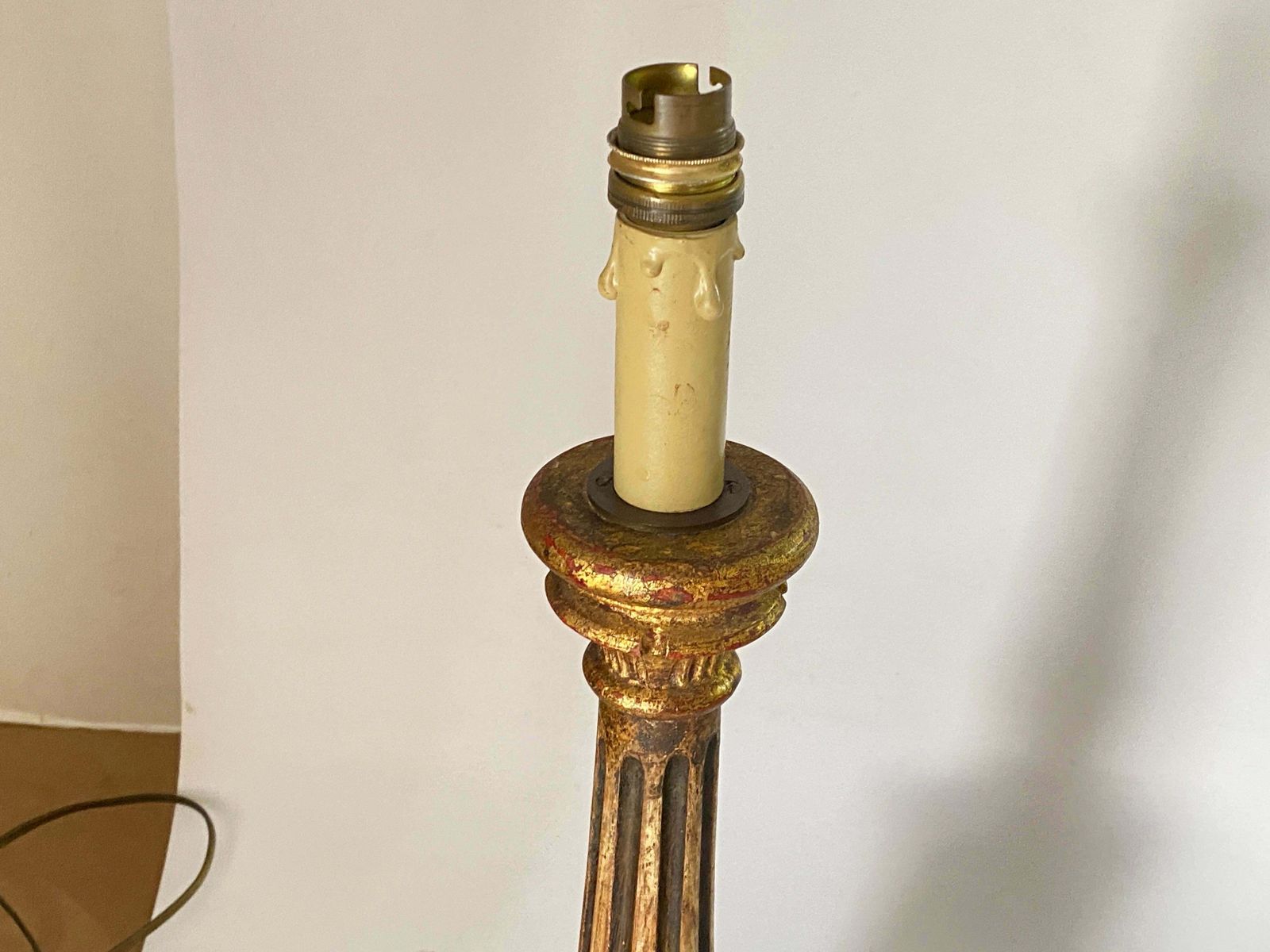 Italian Pair Of Gilt Wood Table Lamps,Italy Early 20th Century photo vintage