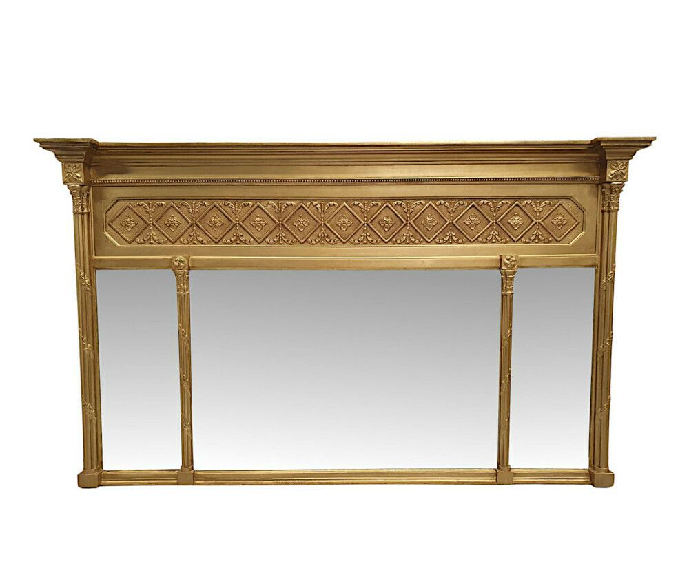 A Very Rare And Fine 19th Century Three Compartmental Giltwood Overmantle Mirror