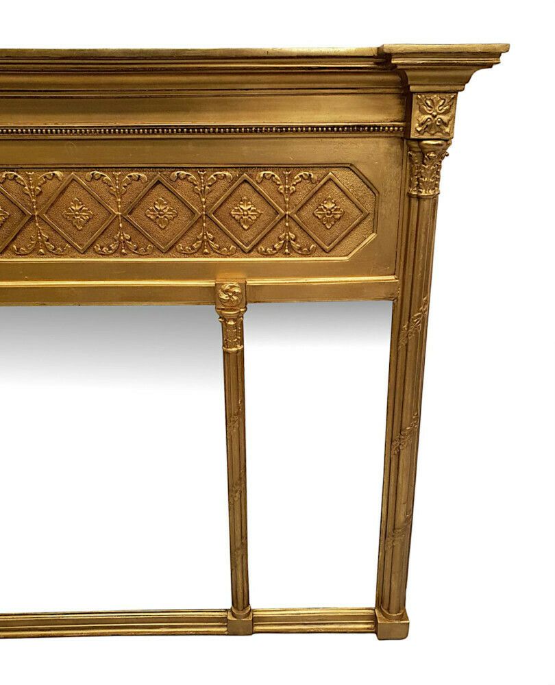 A Very Rare And Fine 19th Century Three Compartmental Giltwood Overmantle Mirror photo for sale