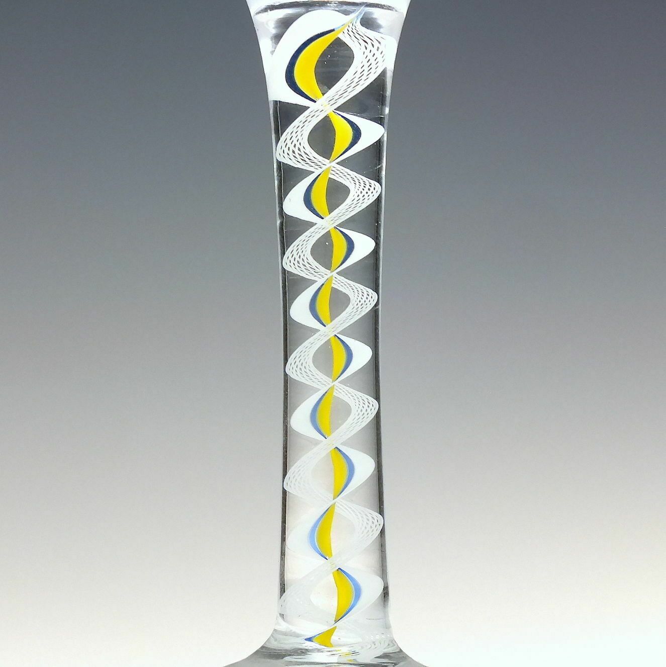 Unique Scottish Mike Hunter Georgian Style Yellow Blue Colour Twist Wine Glass 2001 photo for sale