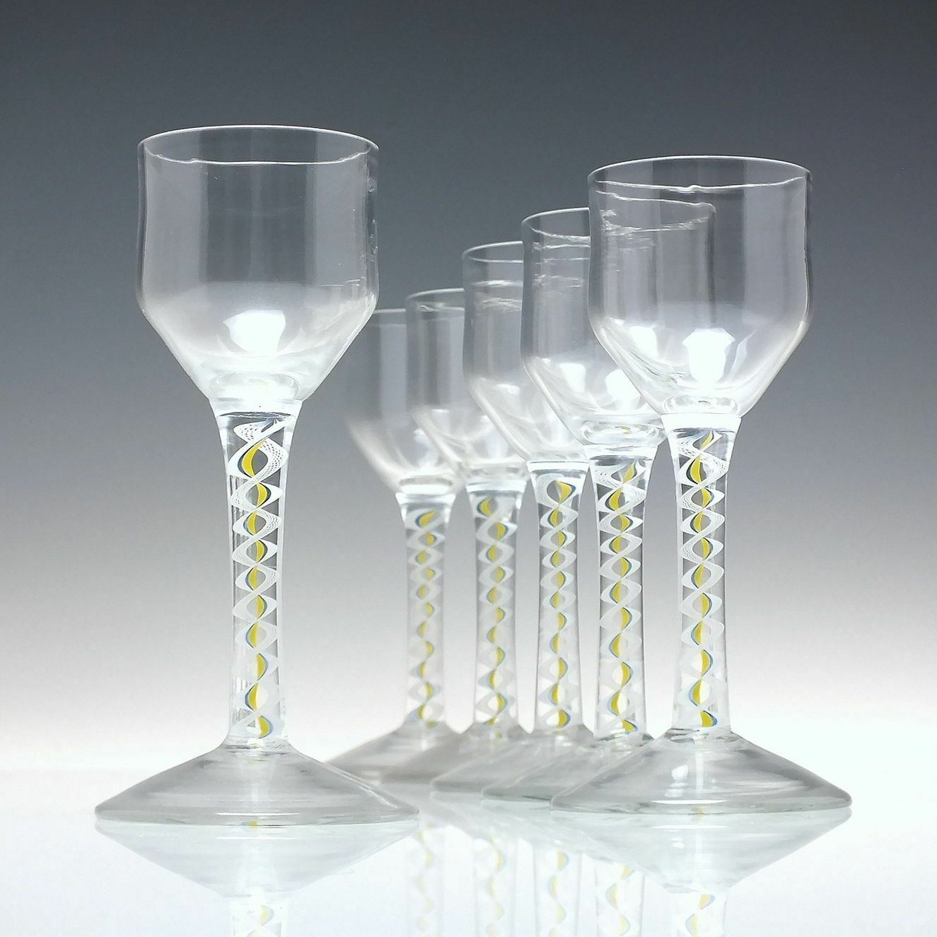 Unique Scottish Mike Hunter Georgian Style Yellow Blue Colour Twist Wine Glass 2001 photo 220.0