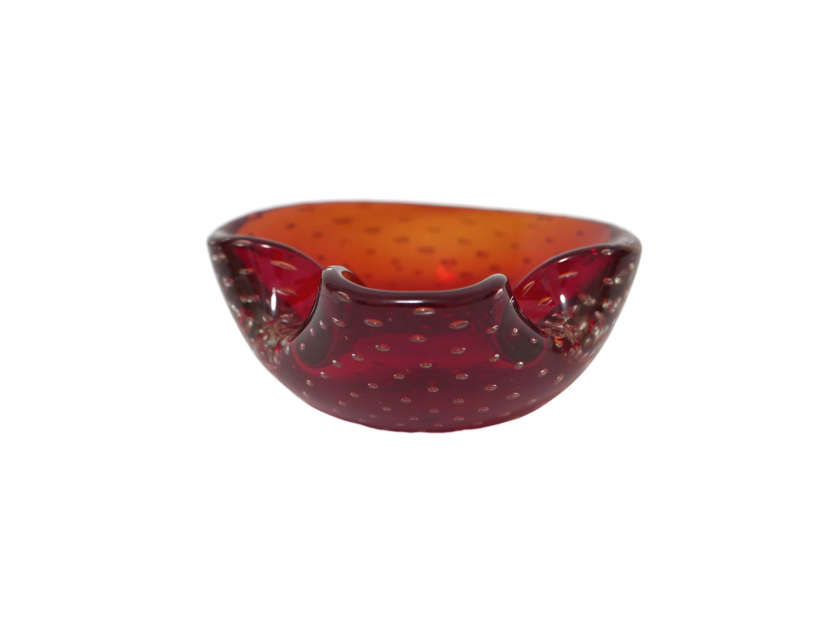 Murano Red Art Glass Controlled Bubble Ashtray/Dish, 1960's photo Home Decor