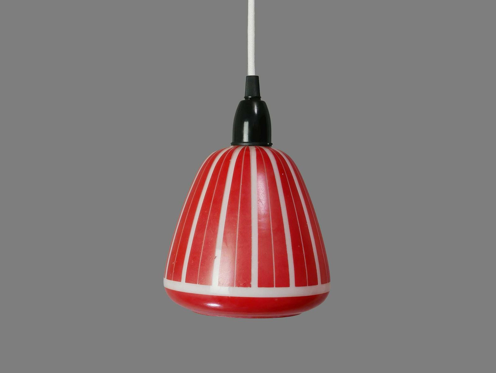 Glass Ceiling Pendant With White & Red Geometric Pattern, 1950s photo furniture