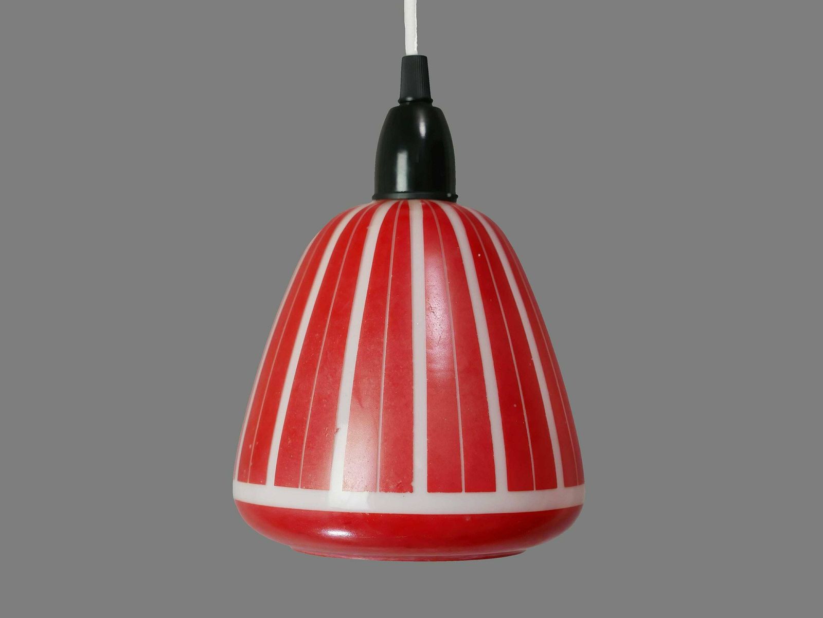 Glass Ceiling Pendant With White & Red Geometric Pattern, 1950s photo 165.0